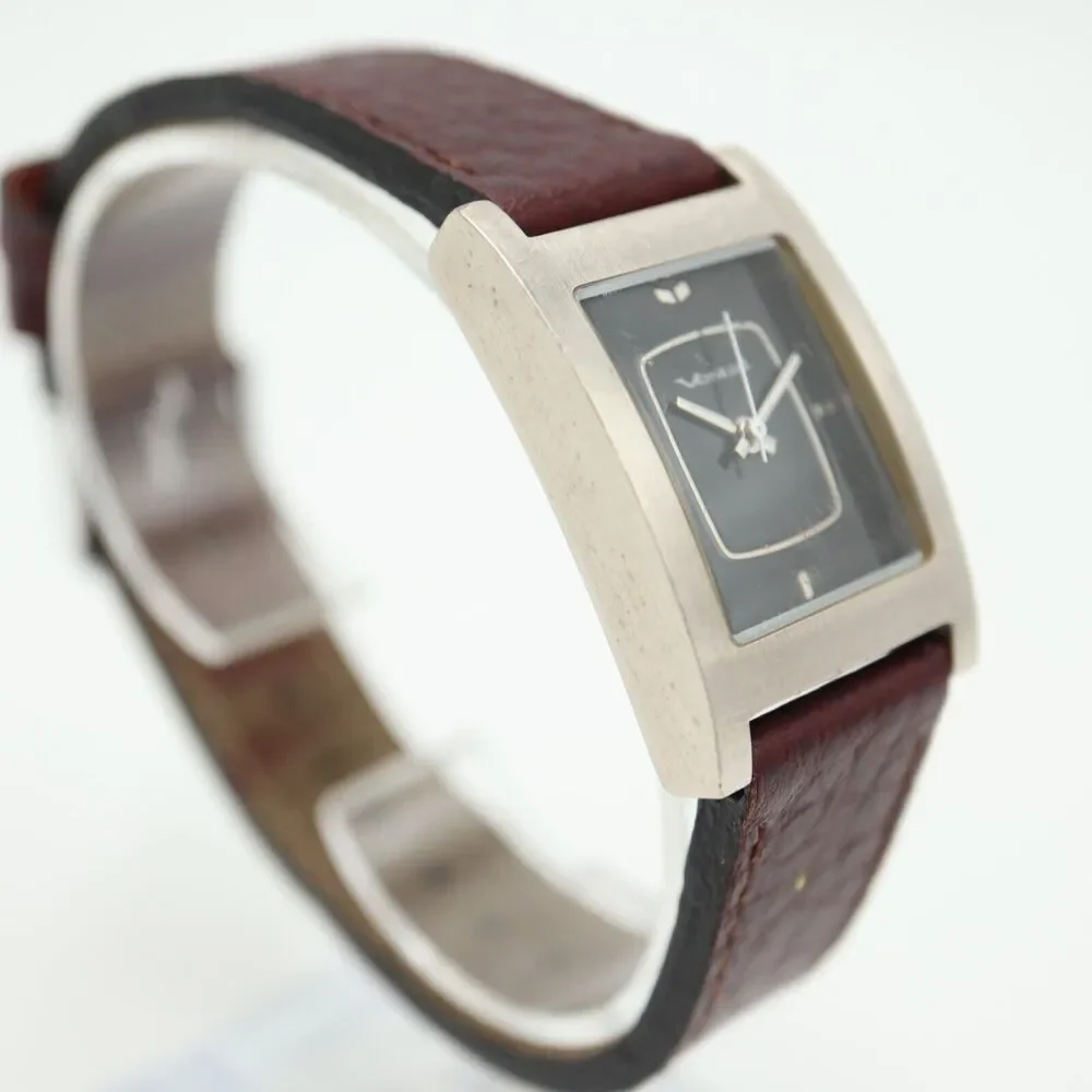Vestal Electro Women's Tank Watch 24mm Rectangle Black Dial Brown Leather Strap